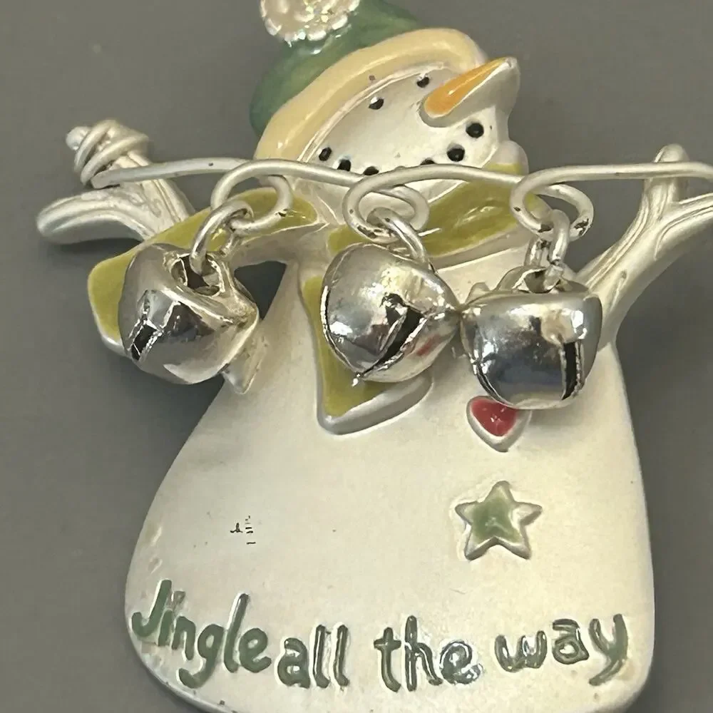 TC Snowman Pin Brooch With Bells Scarf Christmas Jingle All The Way